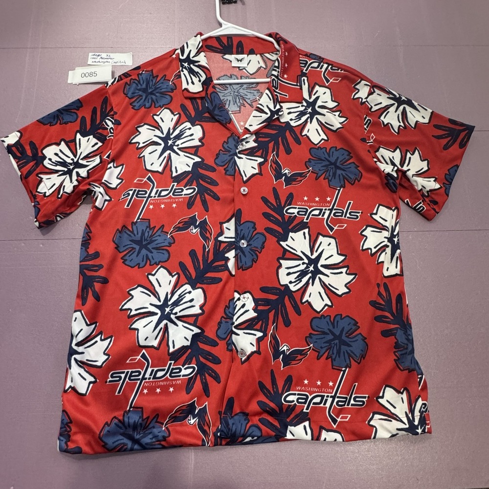 Idegy Washington Capitals Shirt Mens XL Red Floral NHL Hawaiian Excellent Button